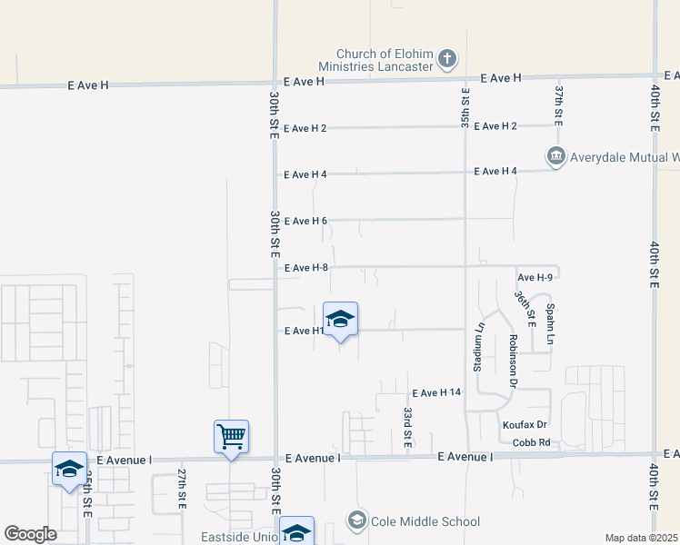 map of restaurants, bars, coffee shops, grocery stores, and more near 3124 East Avenue H-8 in Lancaster