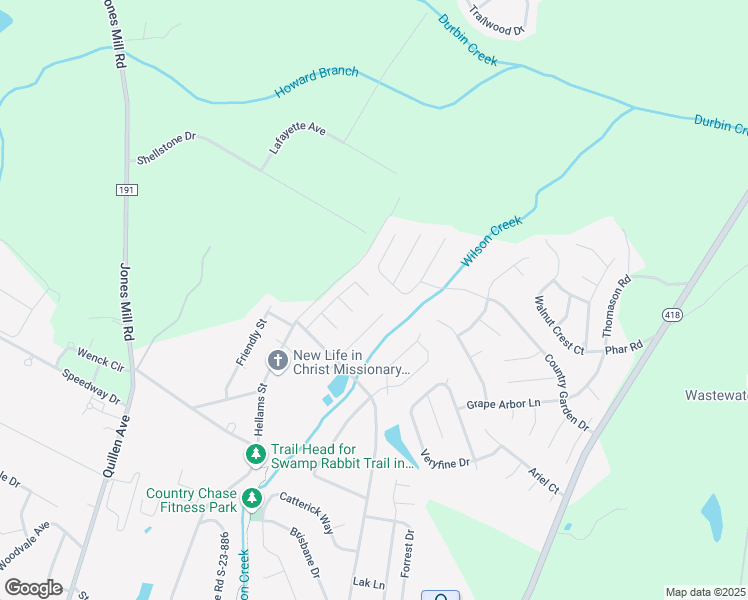 map of restaurants, bars, coffee shops, grocery stores, and more near 110 Heber Trail in Fountain Inn
