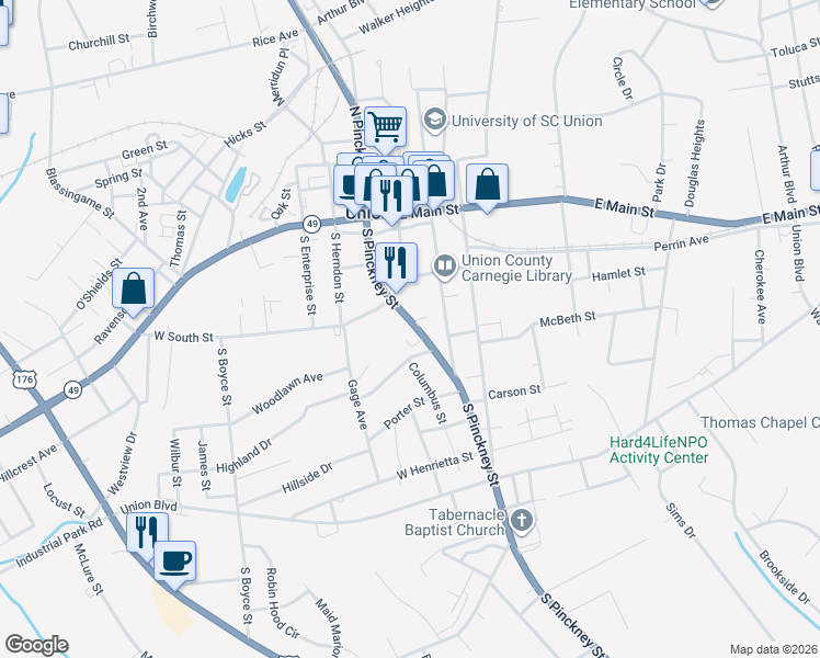 map of restaurants, bars, coffee shops, grocery stores, and more near 410 South Pinckney Street in Union