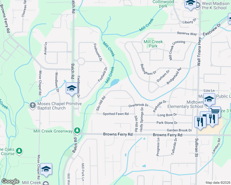 map of restaurants, bars, coffee shops, grocery stores, and more near 158 Silo Hill Road in Madison