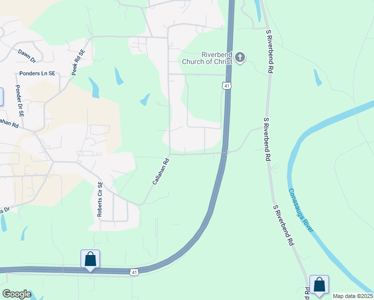 map of restaurants, bars, coffee shops, grocery stores, and more near 195 Callahan Cavender Road Southeast in Dalton