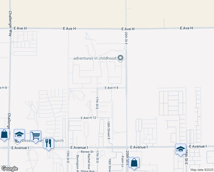 map of restaurants, bars, coffee shops, grocery stores, and more near 1748 East Holguin Street in Lancaster