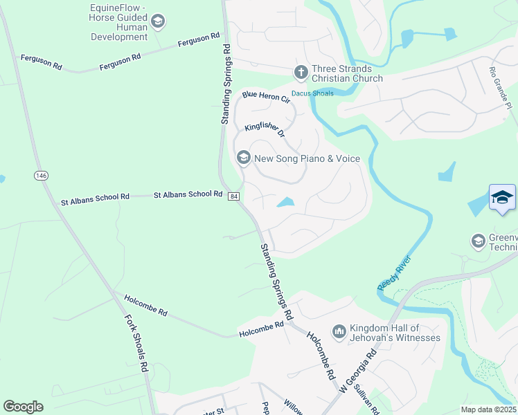 map of restaurants, bars, coffee shops, grocery stores, and more near 102 Crossbill Drive in Simpsonville