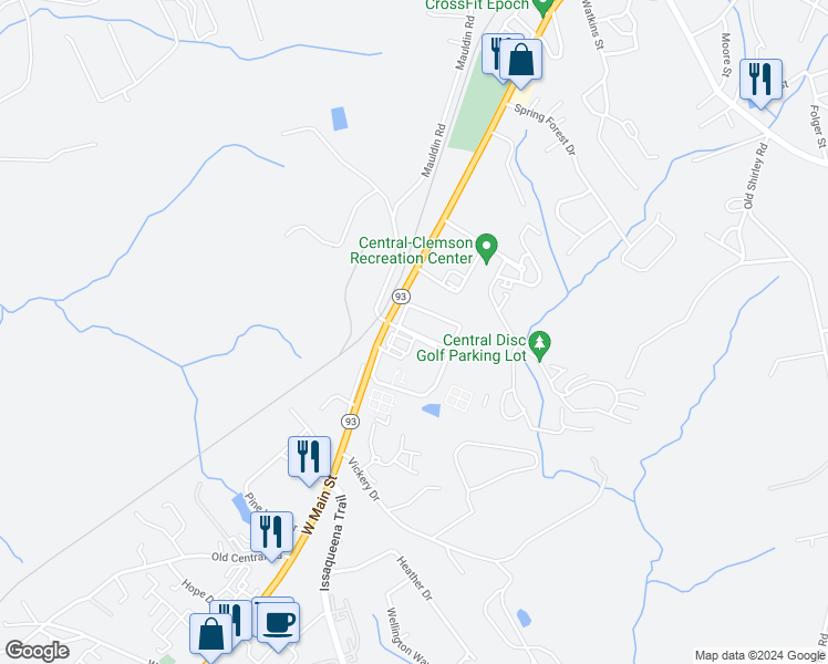 map of restaurants, bars, coffee shops, grocery stores, and more near 186 University Village Drive in Central