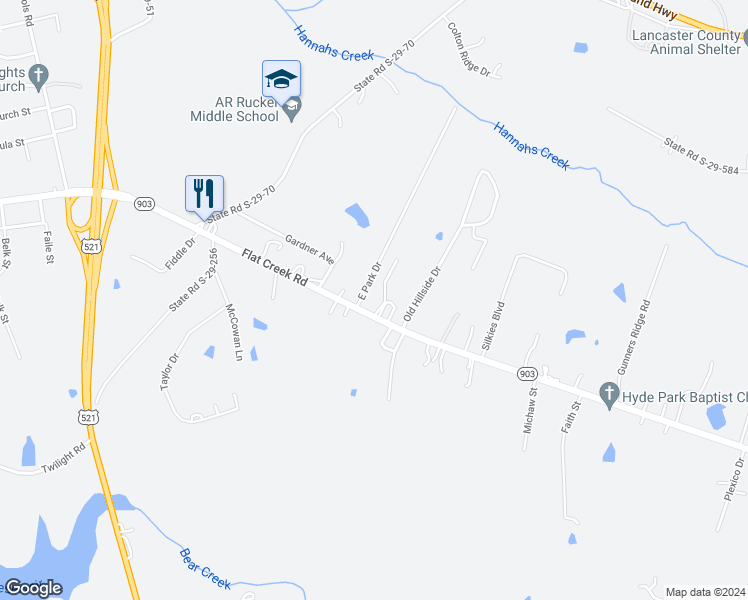 map of restaurants, bars, coffee shops, grocery stores, and more near 2038 East Park Drive in Lancaster