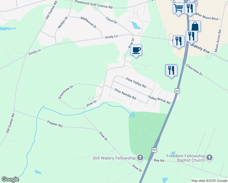 map of restaurants, bars, coffee shops, grocery stores, and more near 503 Golden Pine Court in Piedmont