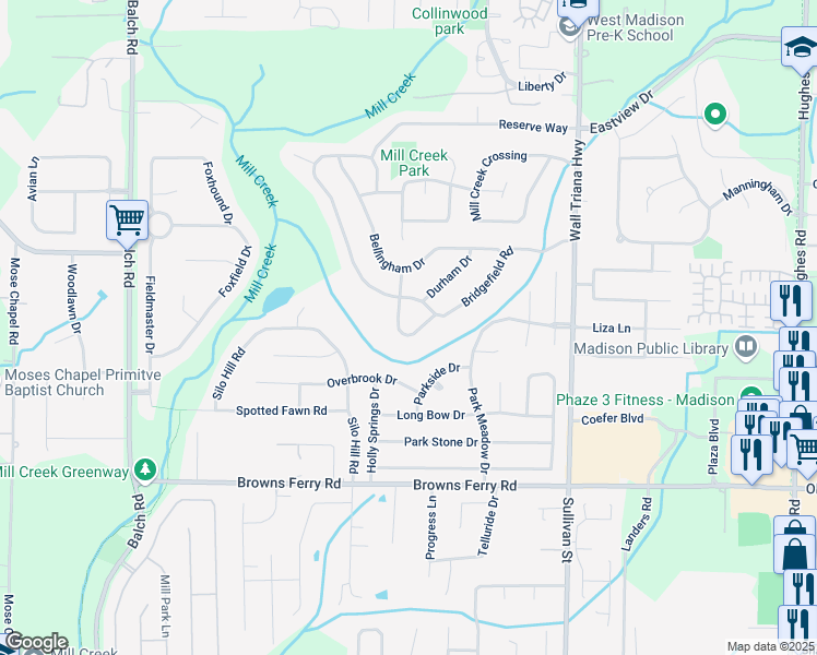 map of restaurants, bars, coffee shops, grocery stores, and more near 116 Chatham Circle in Madison