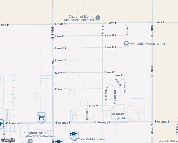 map of restaurants, bars, coffee shops, grocery stores, and more near 3255 East Avenue H10 in Lancaster
