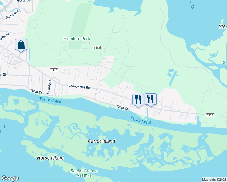 map of restaurants, bars, coffee shops, grocery stores, and more near 2227 Lennoxville Road in Beaufort