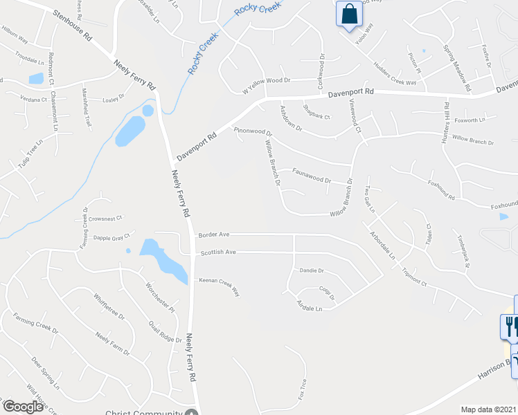 map of restaurants, bars, coffee shops, grocery stores, and more near 1529 Davenport Road in Simpsonville