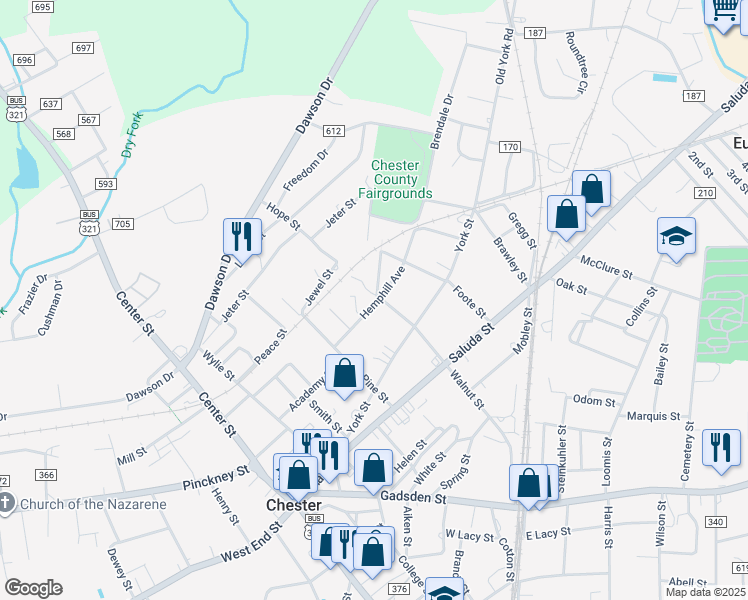 map of restaurants, bars, coffee shops, grocery stores, and more near 112 Hemphill Avenue in Chester