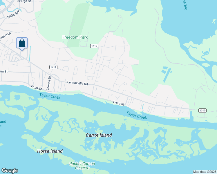 map of restaurants, bars, coffee shops, grocery stores, and more near 107 Island View Drive in Beaufort