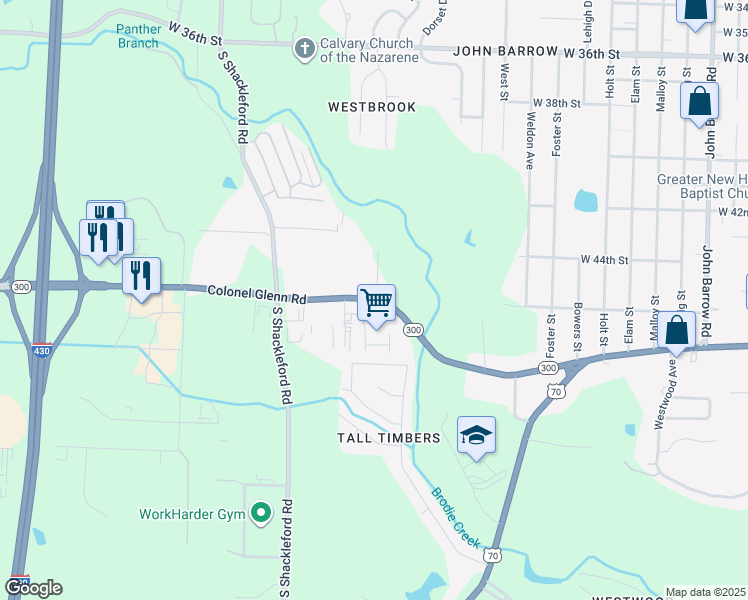 map of restaurants, bars, coffee shops, grocery stores, and more near in Little Rock
