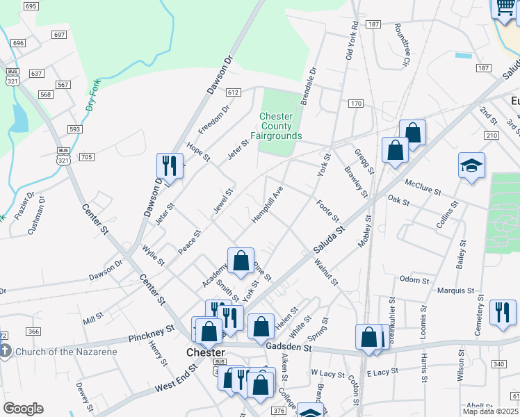 map of restaurants, bars, coffee shops, grocery stores, and more near 112 Hemphill Avenue in Chester