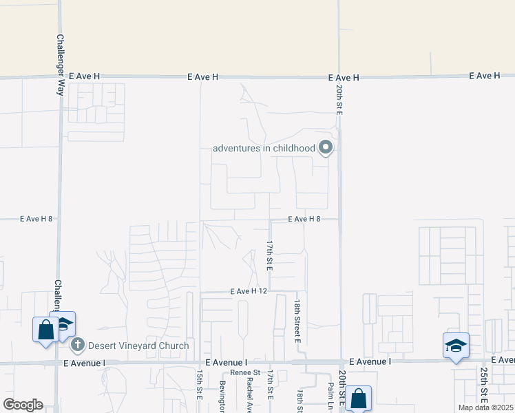 map of restaurants, bars, coffee shops, grocery stores, and more near 45628 Rachel Avenue in Lancaster