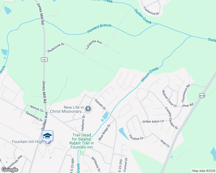 map of restaurants, bars, coffee shops, grocery stores, and more near 100 Manitou Way in Fountain Inn