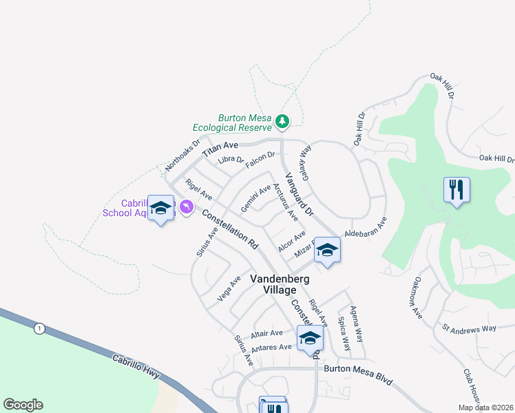 map of restaurants, bars, coffee shops, grocery stores, and more near 161 Hercules Avenue in Lompoc