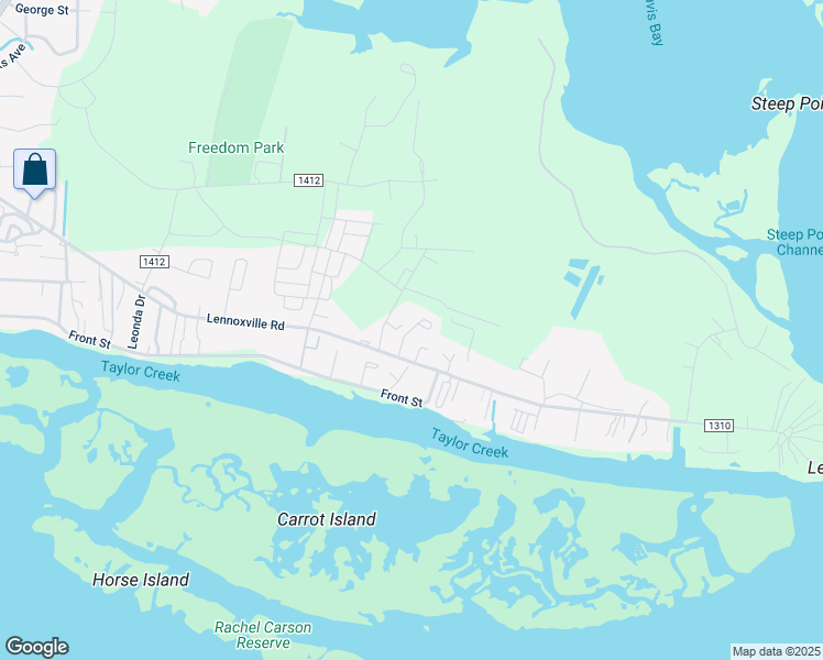map of restaurants, bars, coffee shops, grocery stores, and more near Sea Grove Lane in Beaufort