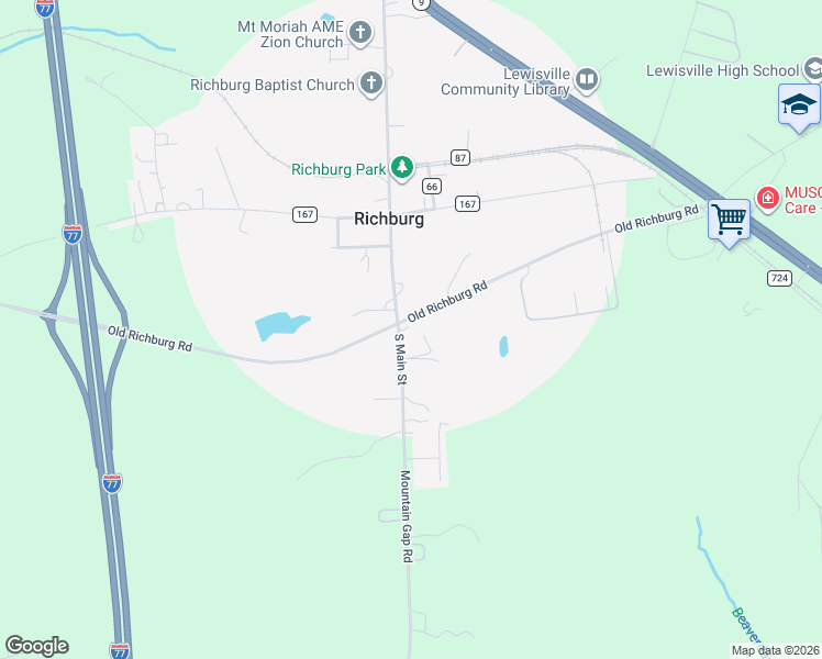 map of restaurants, bars, coffee shops, grocery stores, and more near 141A South Main Street in Richburg