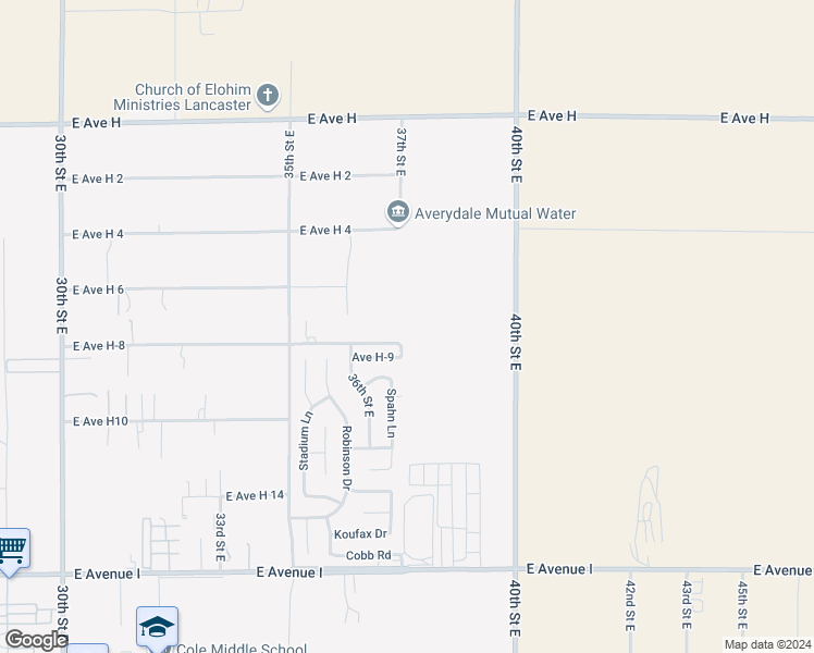 map of restaurants, bars, coffee shops, grocery stores, and more near 3700 West Avenue H 8 in Lancaster