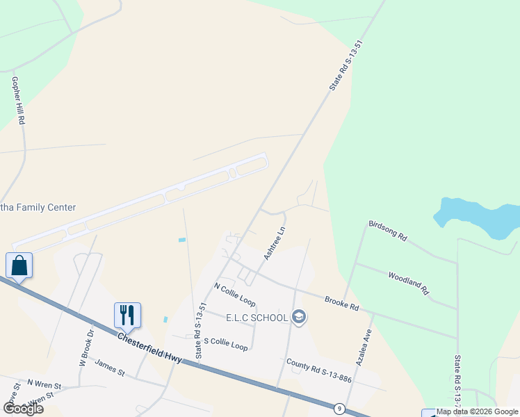 map of restaurants, bars, coffee shops, grocery stores, and more near State Road S-13-51 in Cheraw