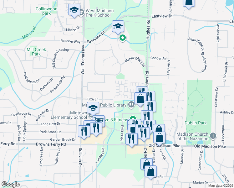 map of restaurants, bars, coffee shops, grocery stores, and more near 1263 Cathedral Circle in Madison