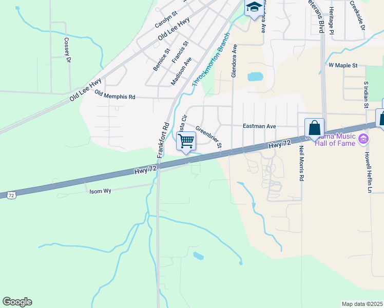 map of restaurants, bars, coffee shops, grocery stores, and more near 1408 U.S. 72 in Tuscumbia