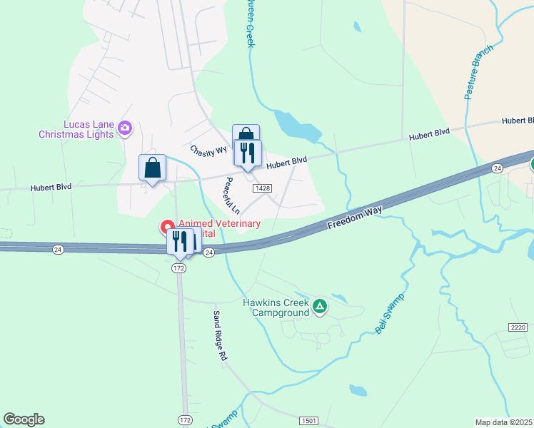 map of restaurants, bars, coffee shops, grocery stores, and more near 138 Barbour Rd in Hubert
