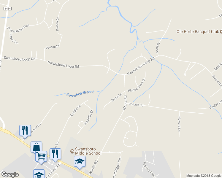 map of restaurants, bars, coffee shops, grocery stores, and more near 287 Norris Road in Swansboro