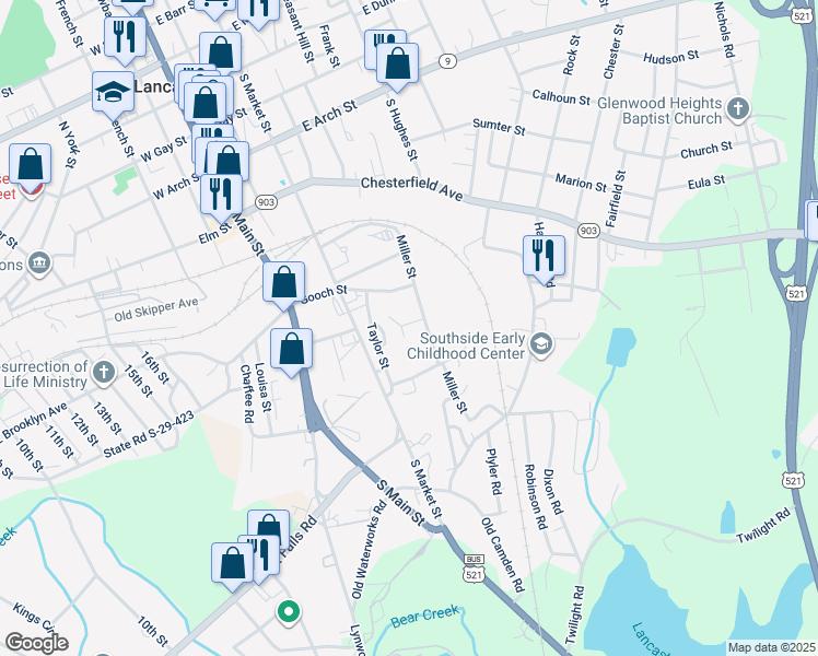 map of restaurants, bars, coffee shops, grocery stores, and more near 3034 Miller Street in Lancaster