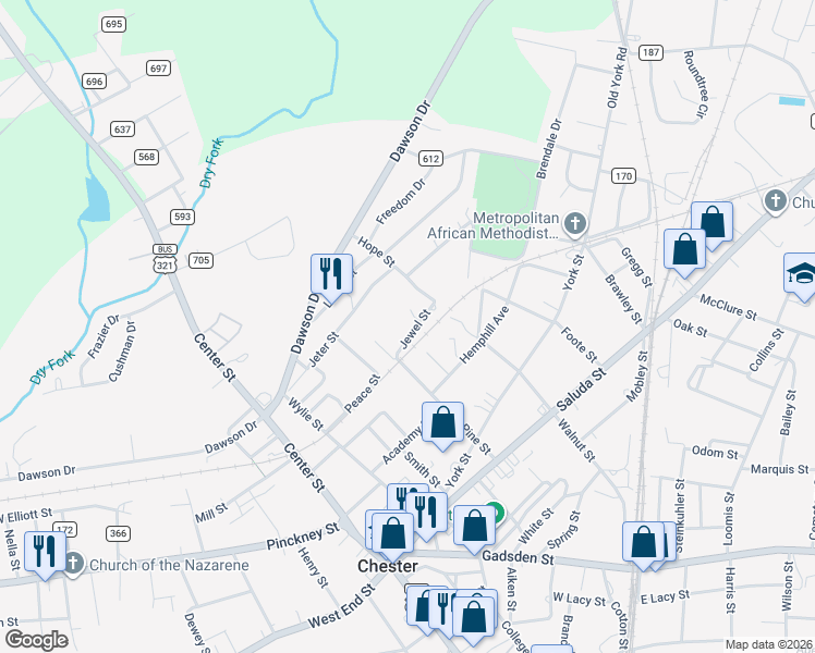 map of restaurants, bars, coffee shops, grocery stores, and more near 209 Jewel Street in Chester