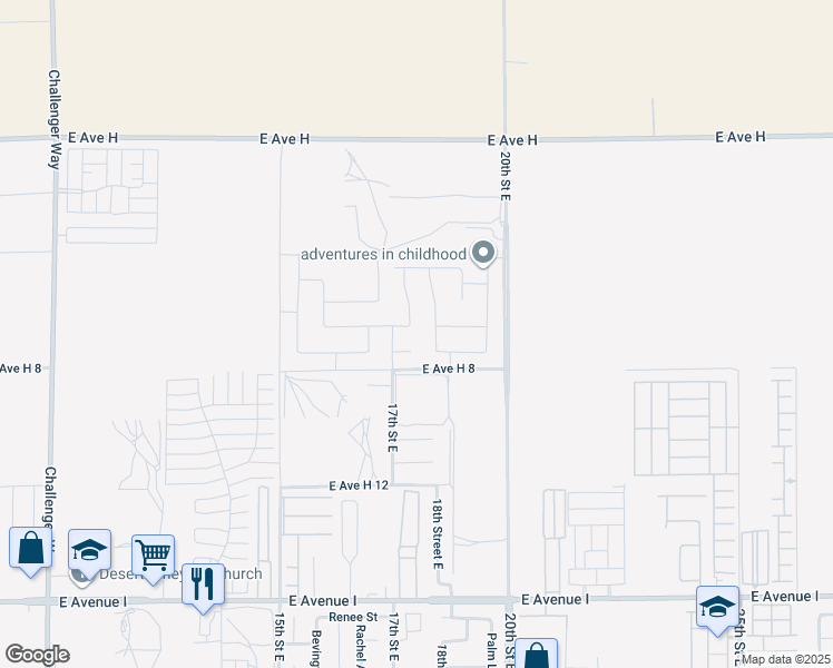 map of restaurants, bars, coffee shops, grocery stores, and more near 1720 East Avenue H-7 in Lancaster