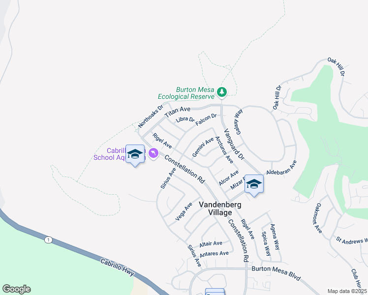 map of restaurants, bars, coffee shops, grocery stores, and more near 4414 Sirius Avenue in Lompoc