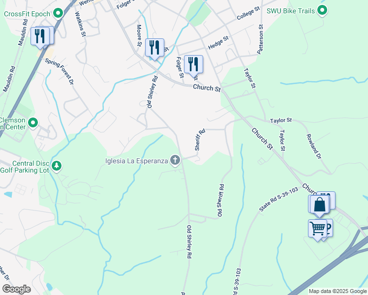 map of restaurants, bars, coffee shops, grocery stores, and more near 346 Old Shirley Road in Central