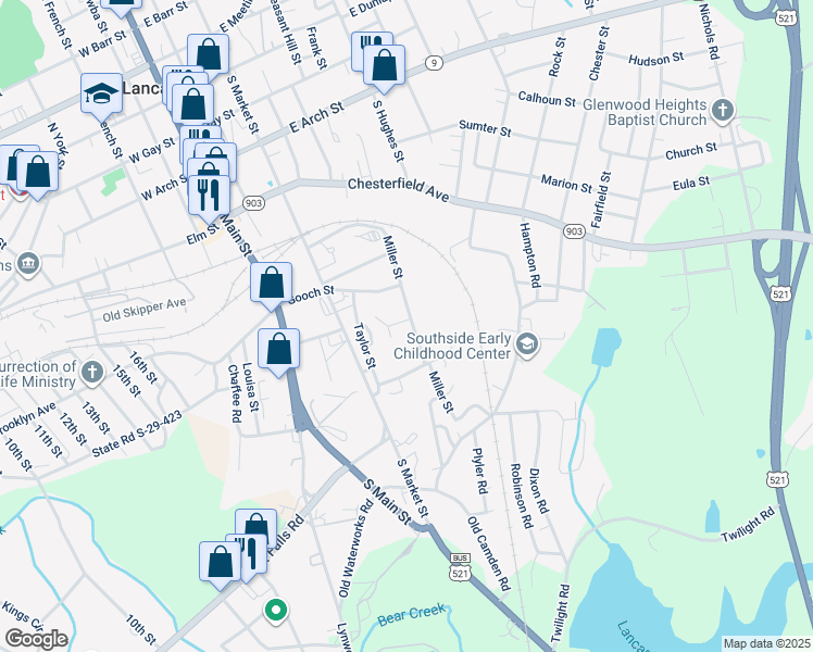 map of restaurants, bars, coffee shops, grocery stores, and more near 3034 Miller Street in Lancaster
