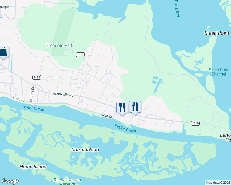 map of restaurants, bars, coffee shops, grocery stores, and more near 133 Helen Road in Beaufort