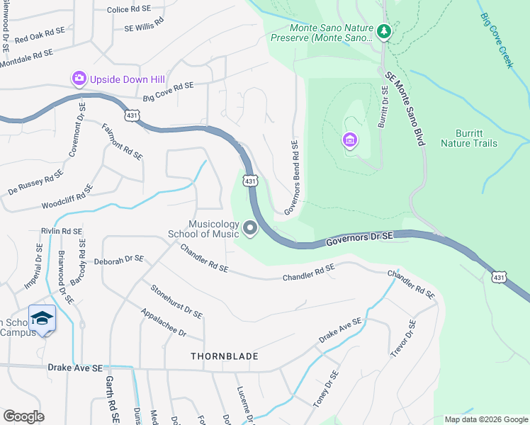 map of restaurants, bars, coffee shops, grocery stores, and more near 307 Governors Drive Southeast in Huntsville