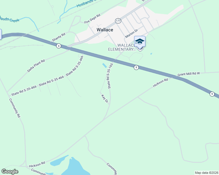 map of restaurants, bars, coffee shops, grocery stores, and more near 4040 State Road S-35-165 in Wallace