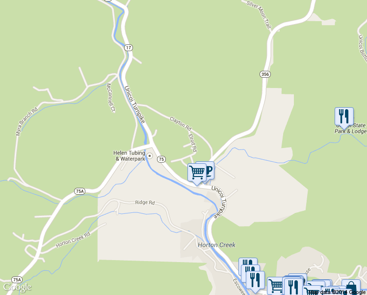 map of restaurants, bars, coffee shops, grocery stores, and more near 56 Summit Way in Helen