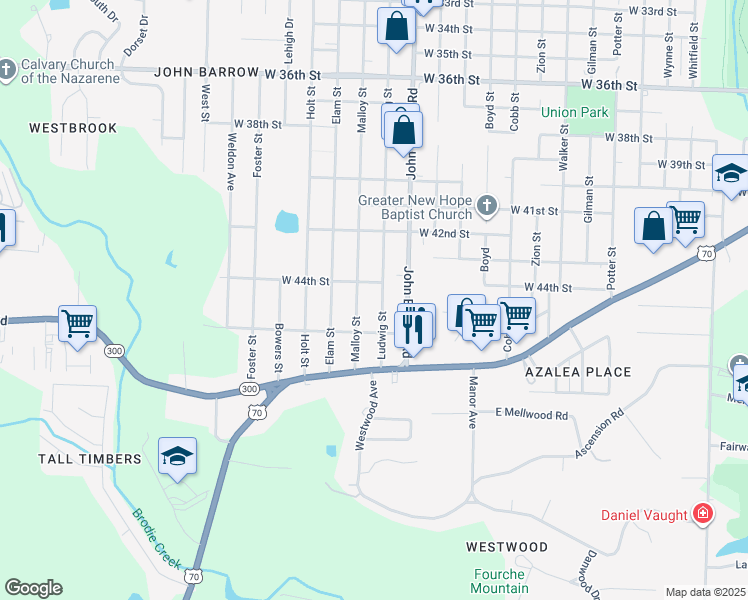 map of restaurants, bars, coffee shops, grocery stores, and more near 4404 Ludwig Street in Little Rock
