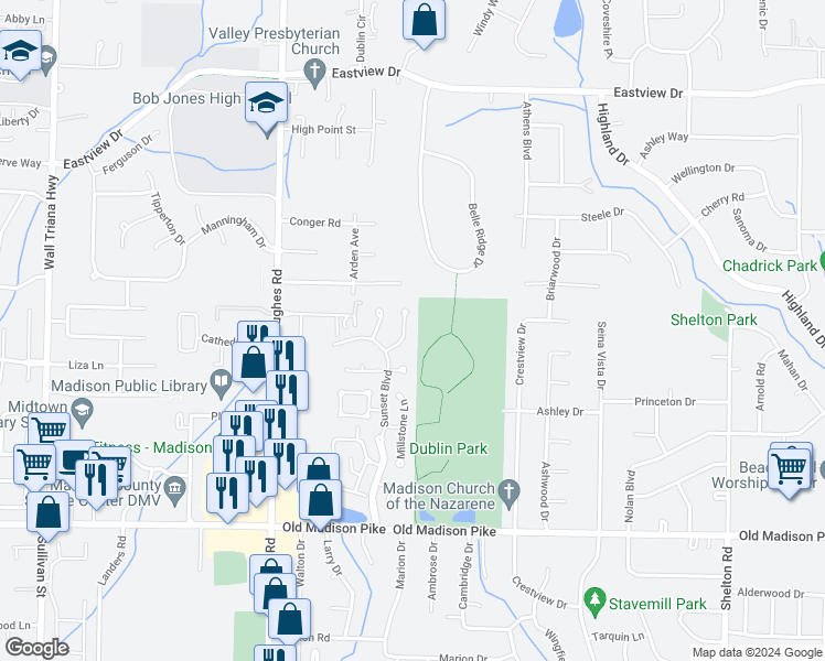 map of restaurants, bars, coffee shops, grocery stores, and more near 112 Sunset Ridge in Madison
