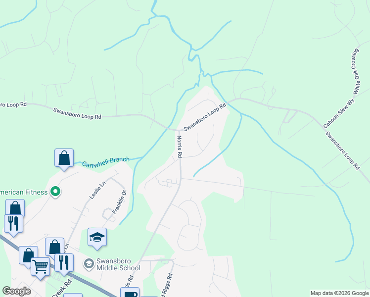 map of restaurants, bars, coffee shops, grocery stores, and more near 270 Norris Road in Swansboro