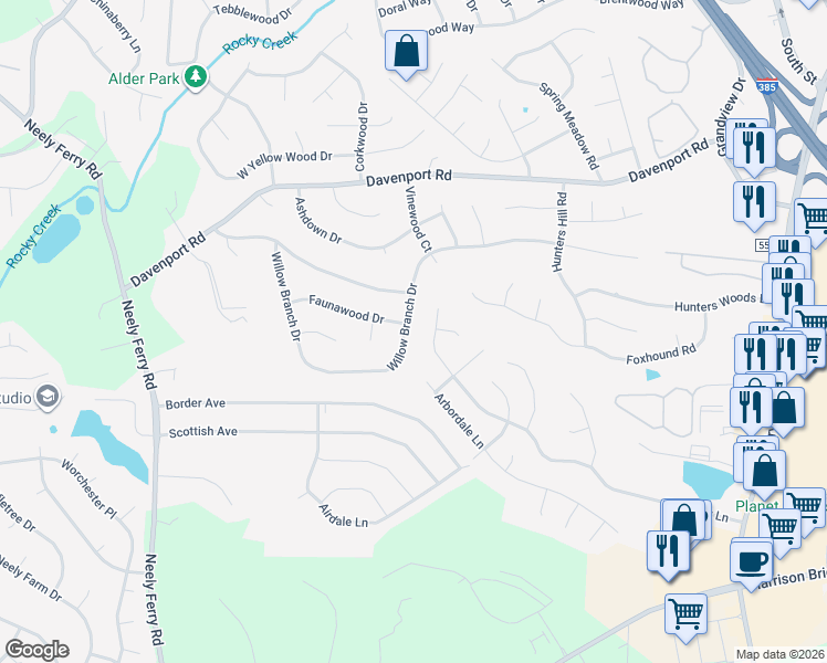 map of restaurants, bars, coffee shops, grocery stores, and more near 510 Willow Branch Dr in Simpsonville
