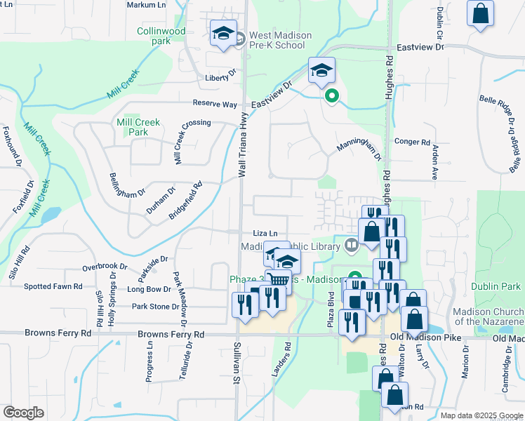 map of restaurants, bars, coffee shops, grocery stores, and more near 107 S Horseshoe Bend in Madison