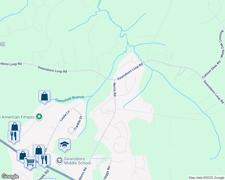 map of restaurants, bars, coffee shops, grocery stores, and more near 287 Norris Road in Swansboro