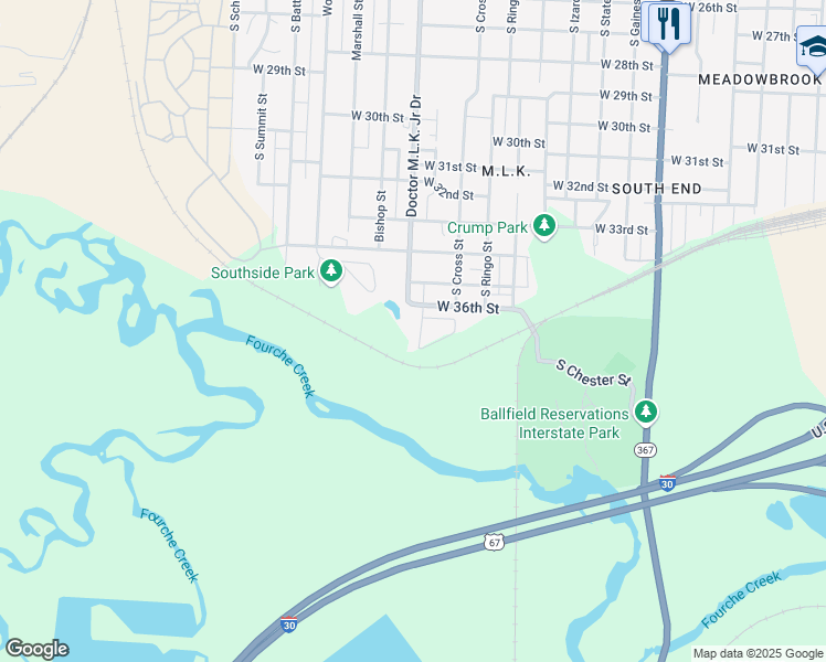 map of restaurants, bars, coffee shops, grocery stores, and more near 3712 High Drive in Little Rock