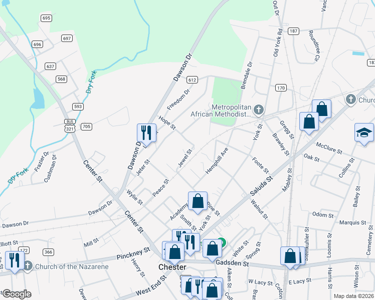 map of restaurants, bars, coffee shops, grocery stores, and more near 209 Jewel St in Chester