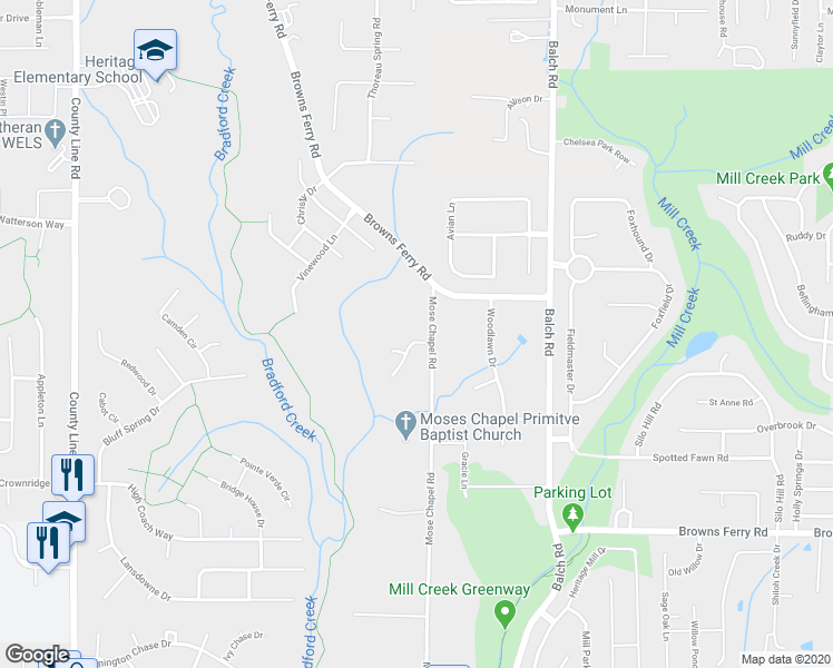 map of restaurants, bars, coffee shops, grocery stores, and more near 478 Mose Chapel Road in Madison