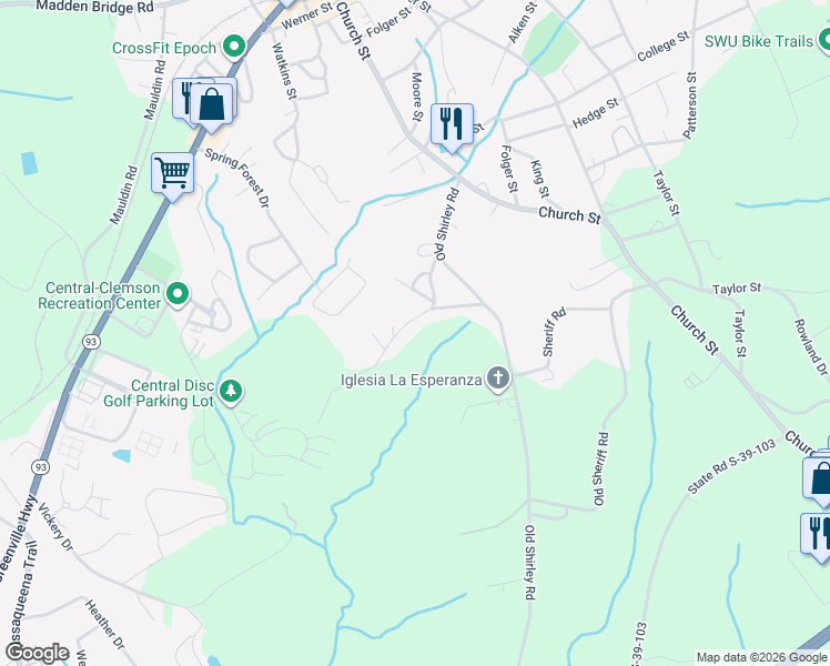 map of restaurants, bars, coffee shops, grocery stores, and more near 215 Sanders Road in Central