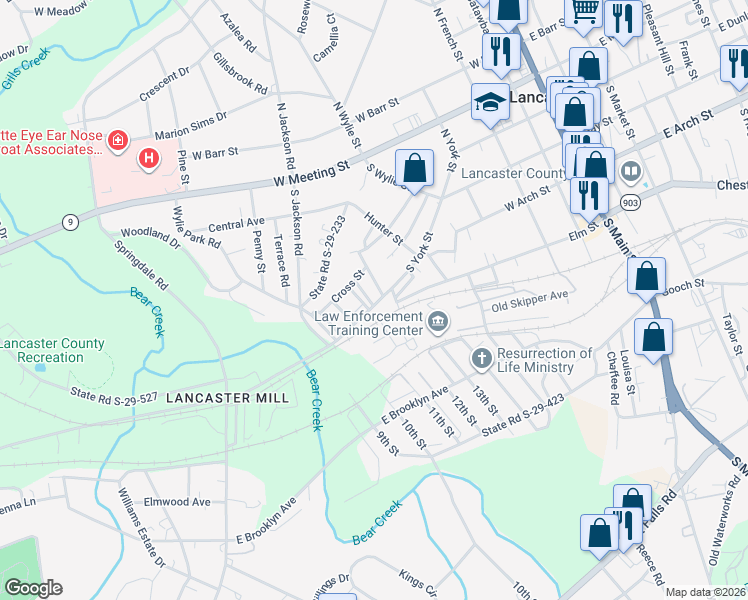 map of restaurants, bars, coffee shops, grocery stores, and more near 1050 Midway Street in Lancaster
